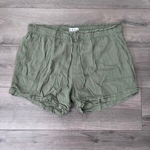 Dash Womens Olive Green Elastic Waist Ruffle Trim Drawstring Shorts Size L